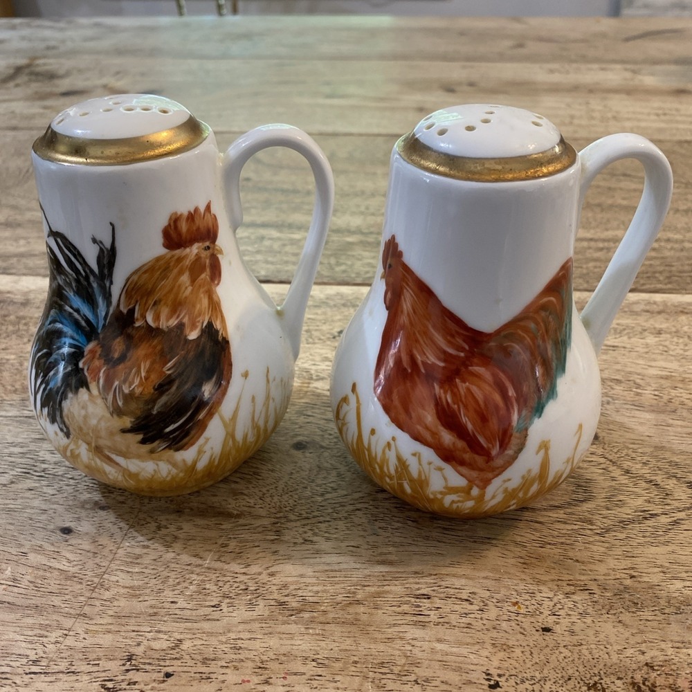 VTG Rooster & Hen-Chickens Salt & Pepper Shakers SPINNER 5" Country Farmhouse